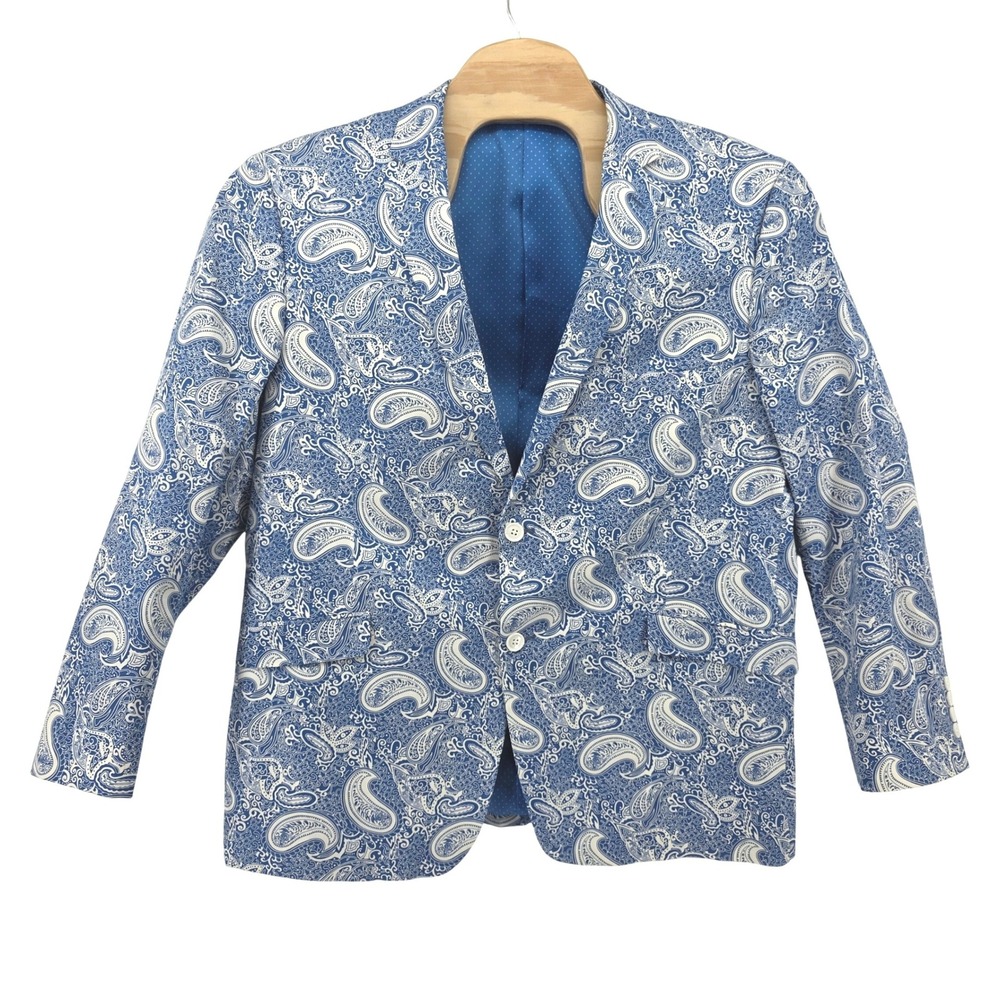 Madison Modern Fit Mens 48R Blazer Sport Coat Blue Paisley Statement Casual